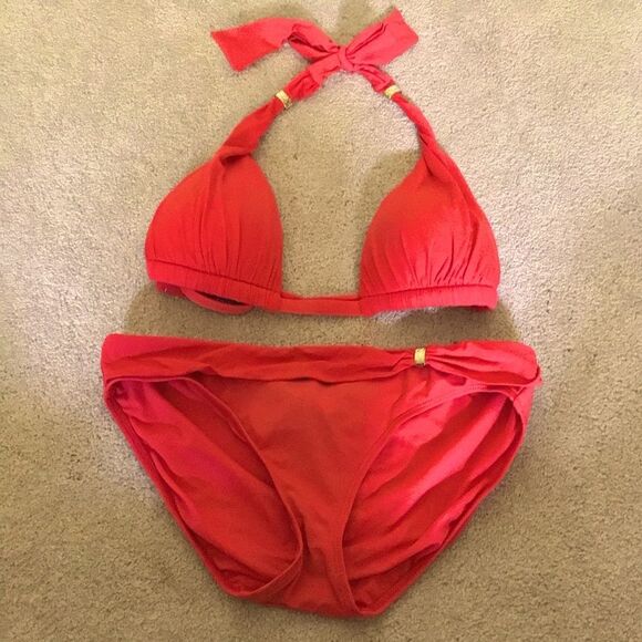 Ralph Lauren Red Bikini Swimsuit Top & Bottom - Picture 2 of 6